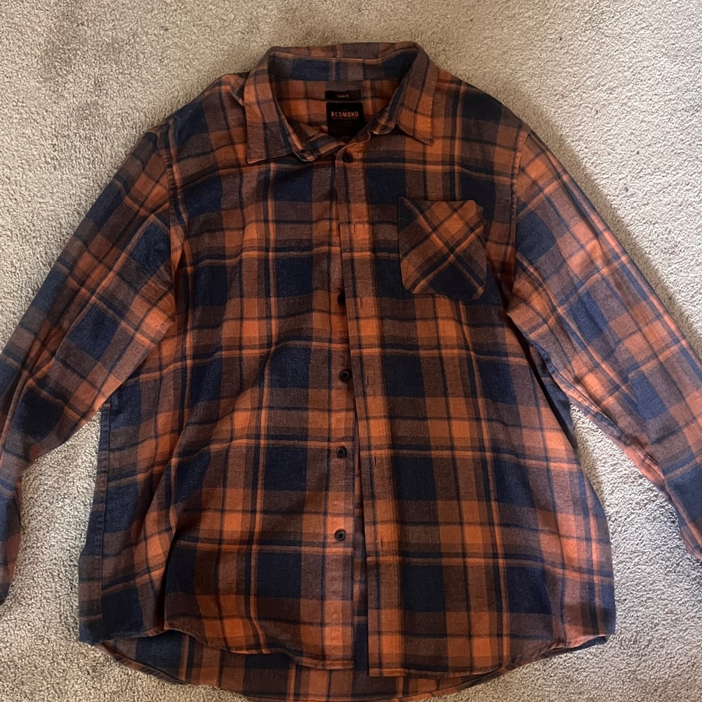 Men's Orange and Blue Plaid Shirt